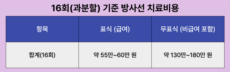 16회 과분할 기준 방사선 치료비용
