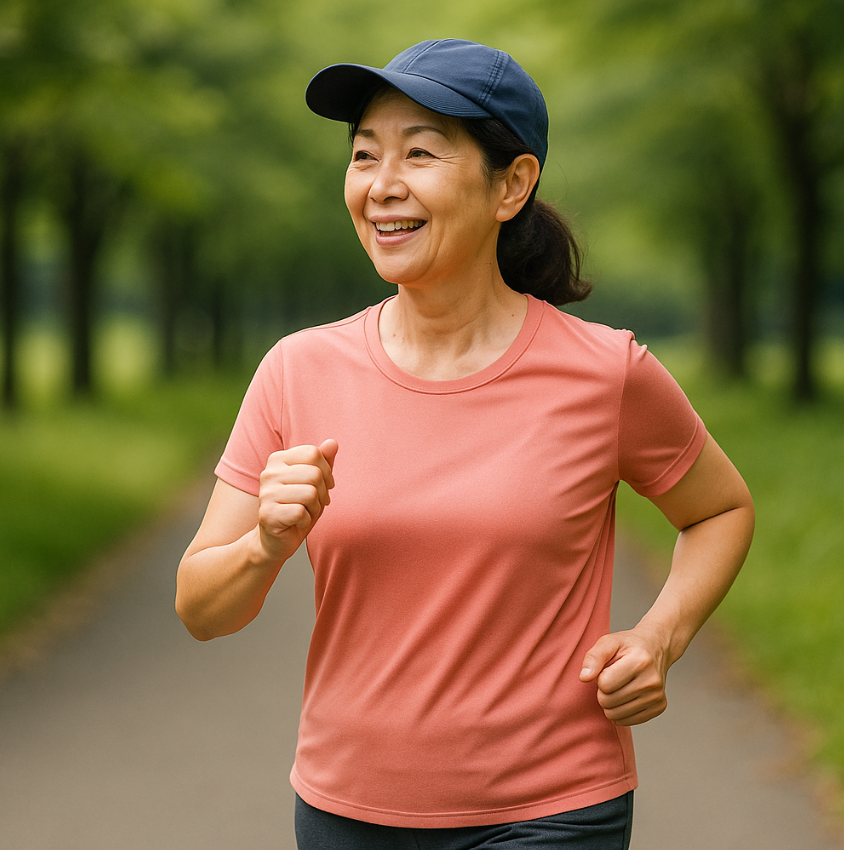 슬로우 조깅으로 건강한 일상을 즐기는 여성 이미지