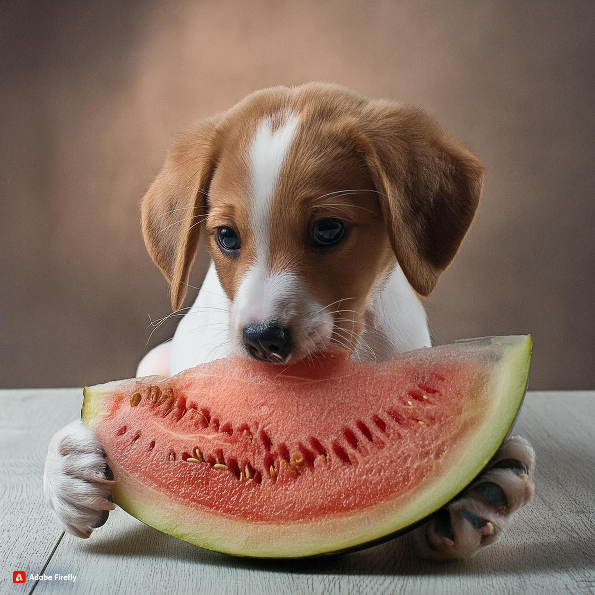 영양가 있는 수박을 맛있게 먹는 강아지