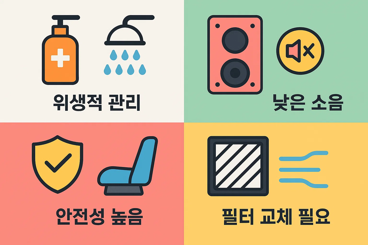 자연기화식 가습기의 주요 특징을 위생&middot;안정성 중심으로 정리한 인포그래픽입니다.