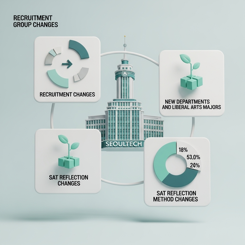 2026학년도 서울과학기술대학교 정시 핵심 변수 3가지(모집군 이동, 학과 신설, 수능 반영 변경)를 보여주는 심플한 인포그래픽
