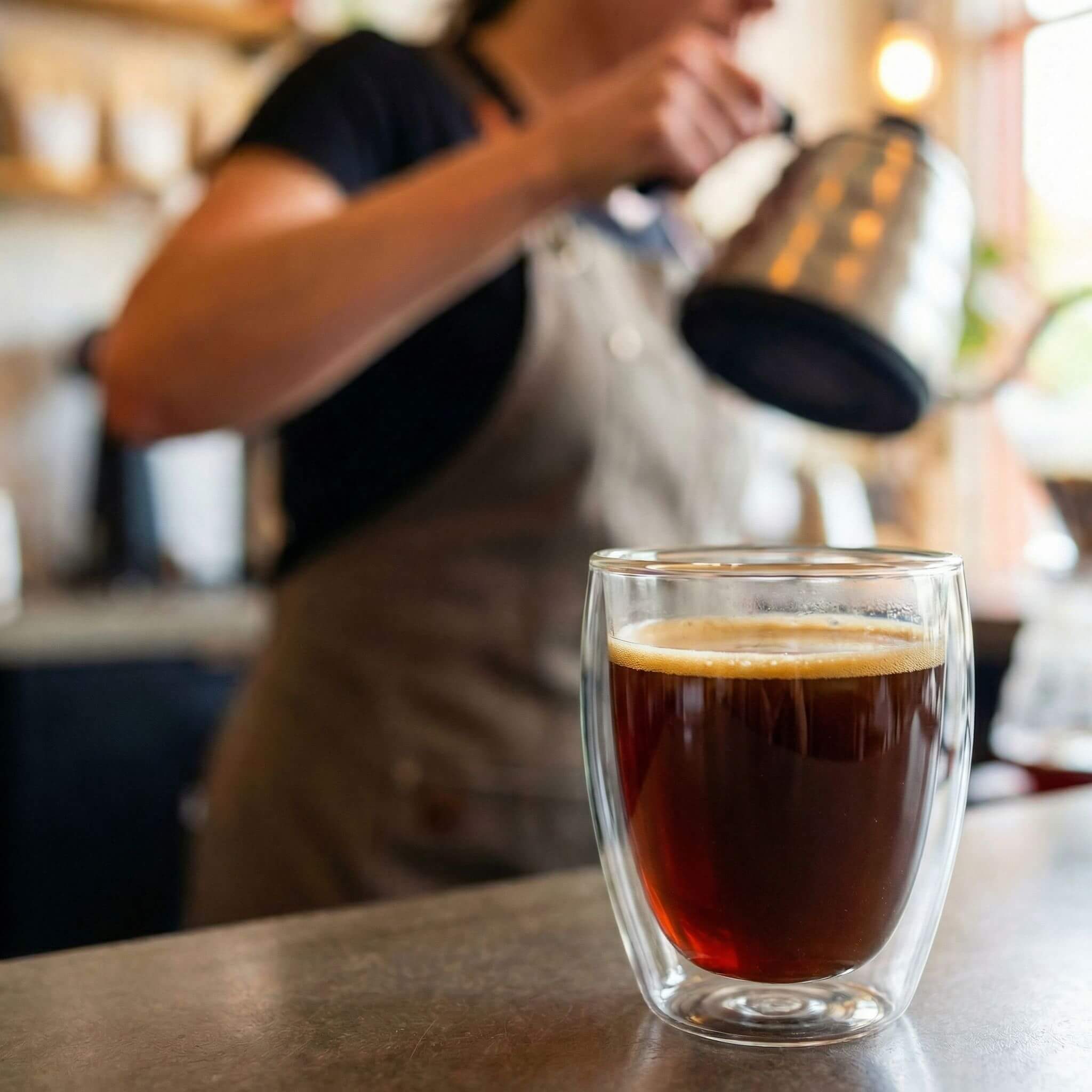 투명 커피잔에 담겨있는 산미커피