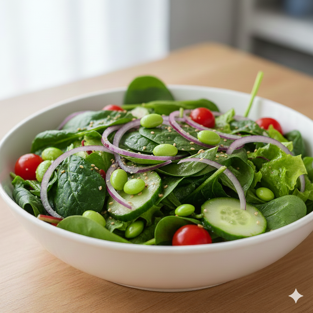 방울토마토, 오이와 함께 어우러진 알록달록하고 건강한 풋콩 샐러드