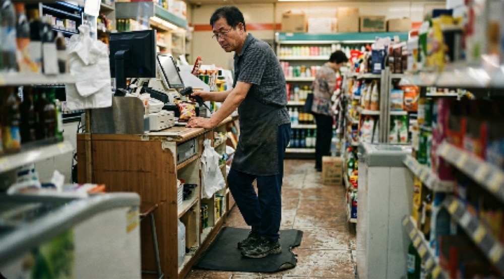 실내에서 오래 서 있어 불편함