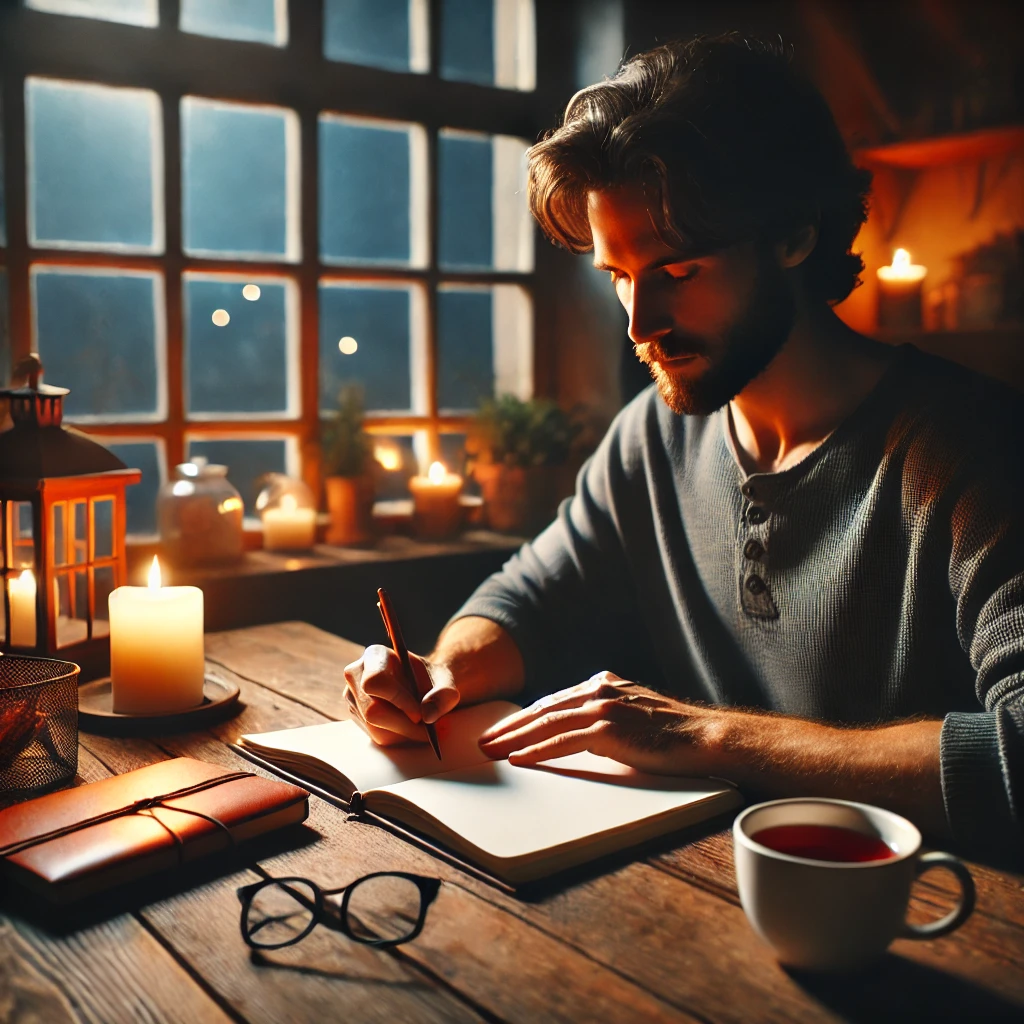 매일 자신의 일을 일기로 작성하는 모습