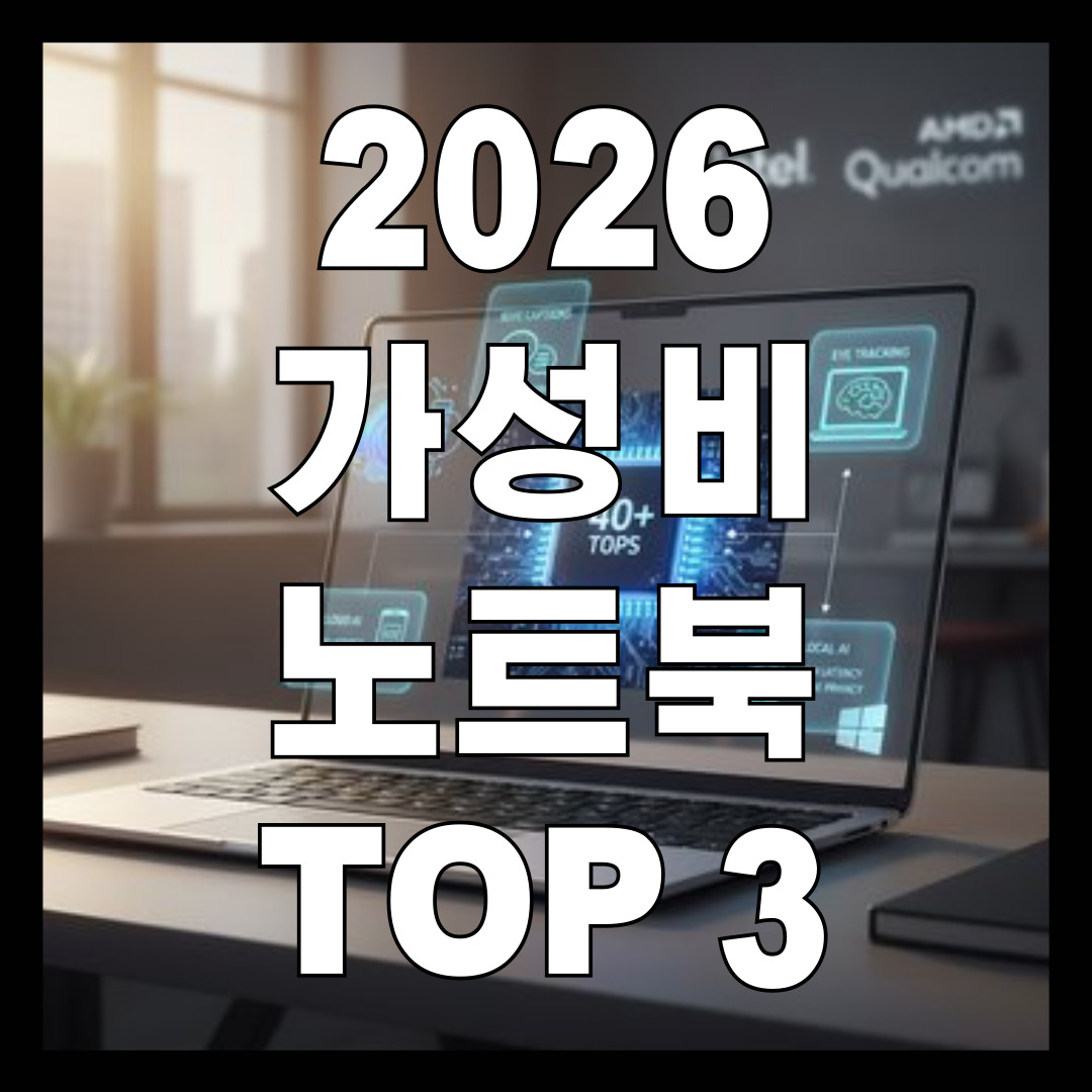 2026년형 가성비 노트북 대표 모델들이 깔끔하게 미니멀 스튜디오 데스크 위에 나란히 배치되어 세련된 메탈릭 외관과 슬림한 두께를 강조하고 있는 메인 프리뷰 이미지