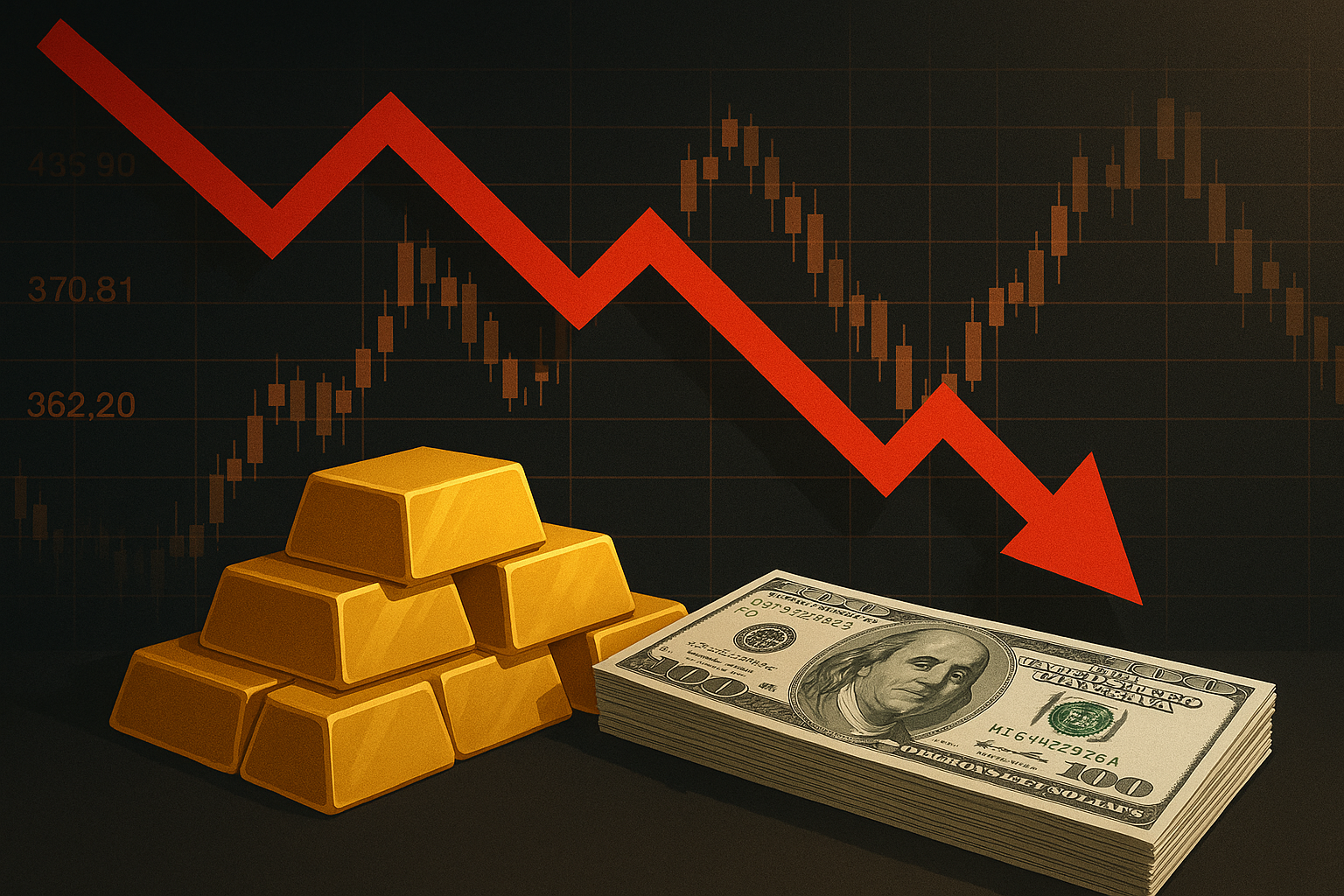 금, 유가, 환율 하락을 표현한 그림