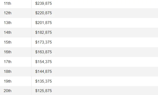 발레로 텍사스 순위별 상금 분배표