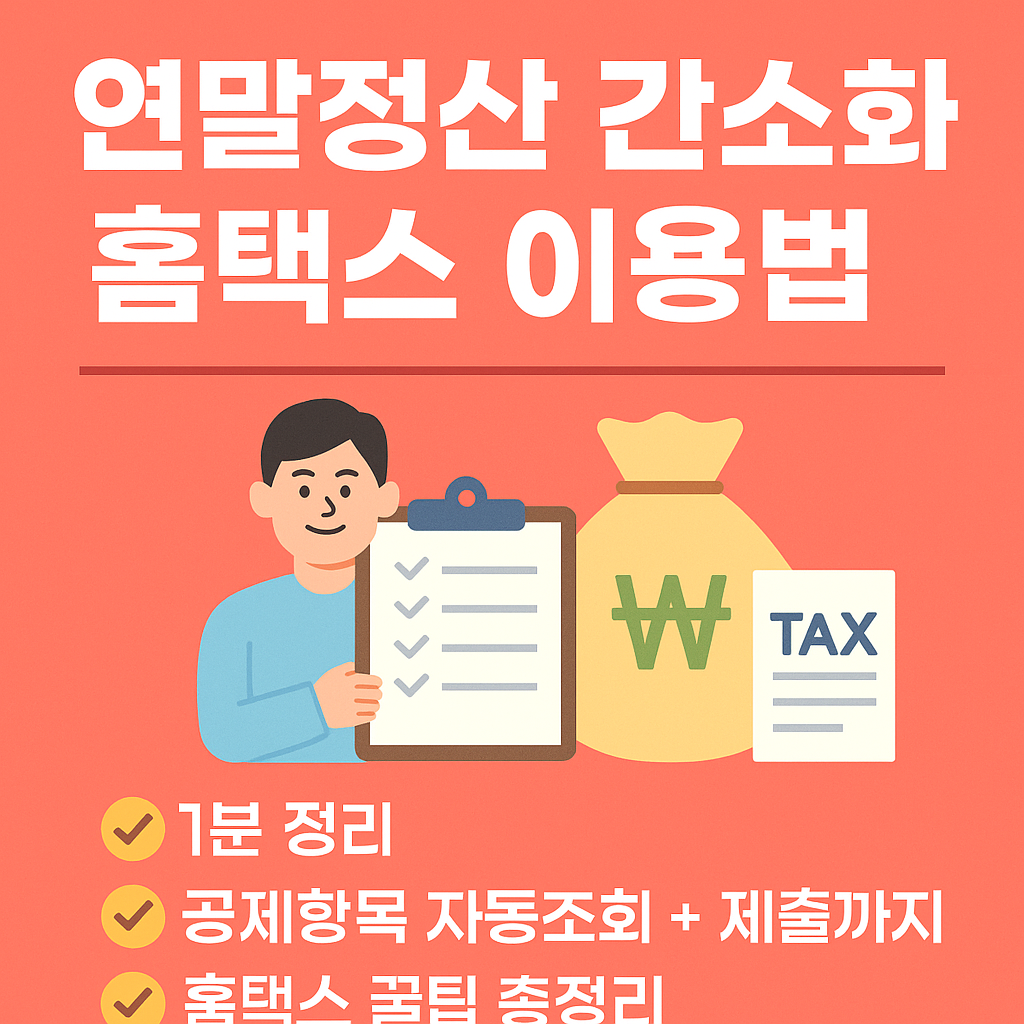 <p style="display:none;">
1. 연말정산 간소화 1분 정리 
2. 공제항목 자동조회 + 제출까지 
3. 홈택스 꿀팁 총정리
</p>