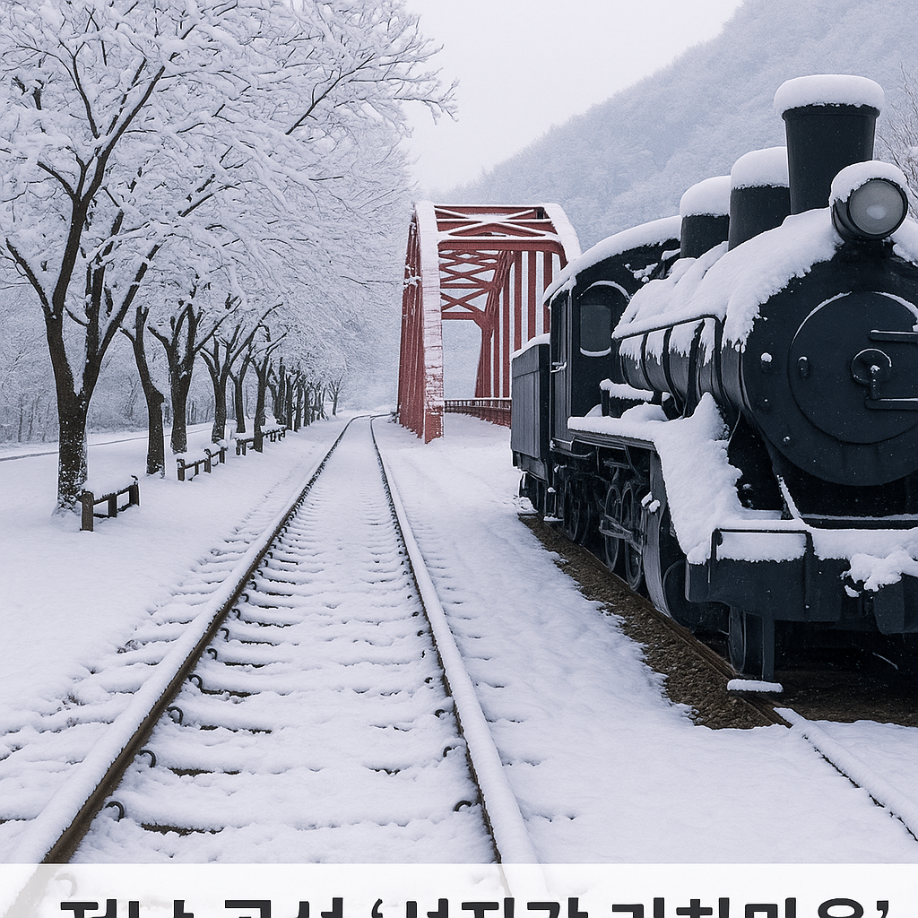 전남 곡성 ‘섬진강 기차마을’ — 눈 내린 기찻길 감성 🚂