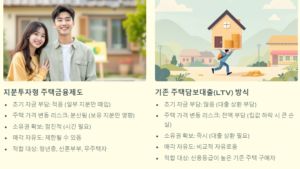 지분투자형 주택금융제도 기존 주택 구매방식 비교