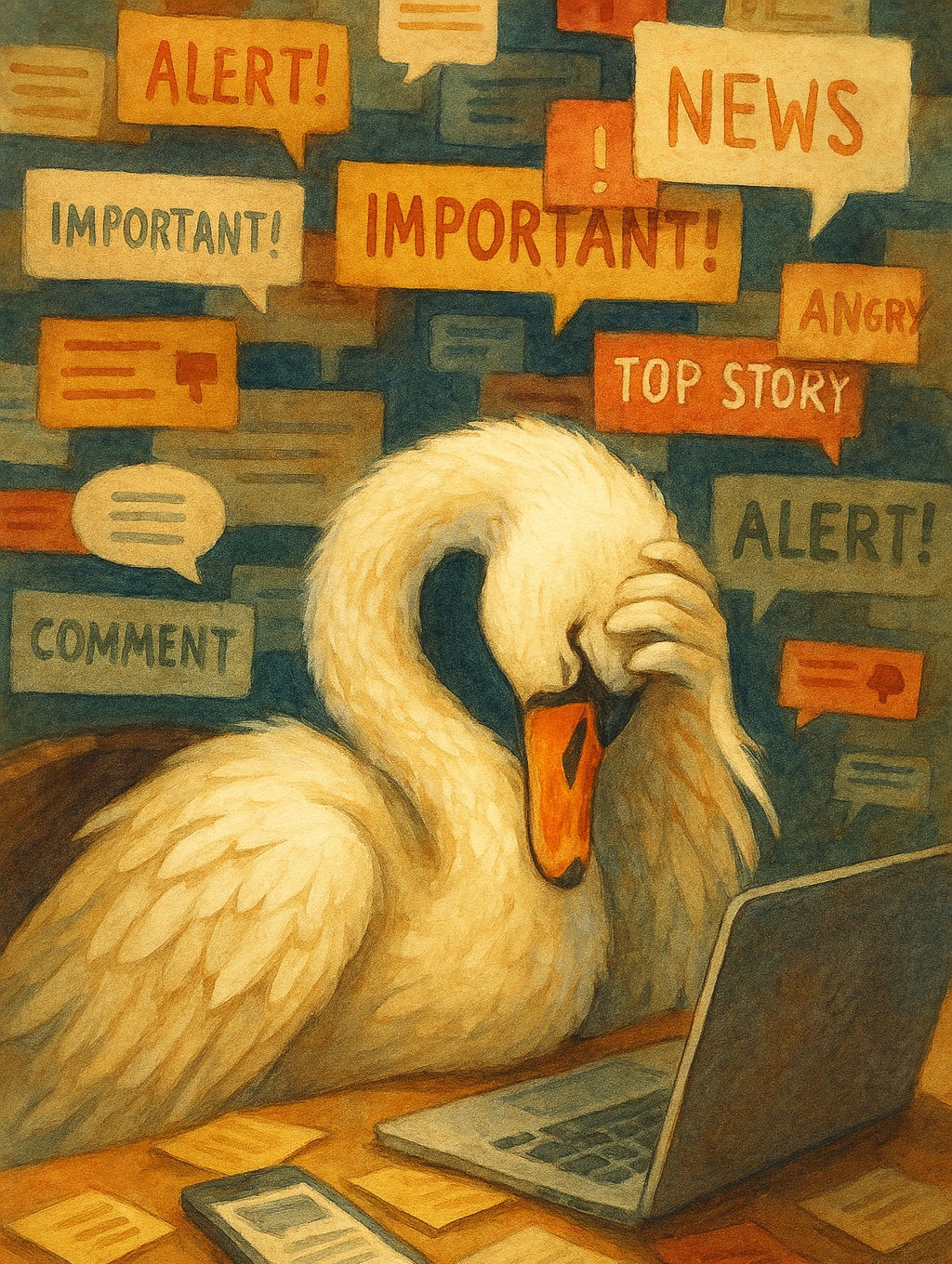 정보의 홍수에 머리를 싸매고 괴로워하는 백조