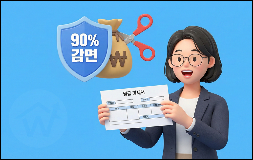 중소기업 청년 소득세 감면 90% 혜택 및 실수령액 증가 일러스트