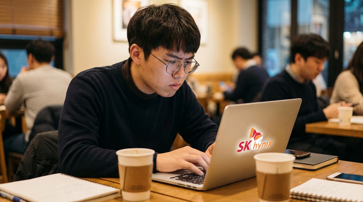 SK하이닉스 합격 자소서를 작성하는 취업 준비생의 열정적인 모습