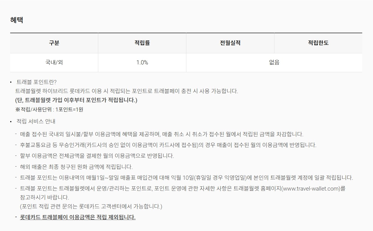 트래블월렛 하이브리드 롯데카드