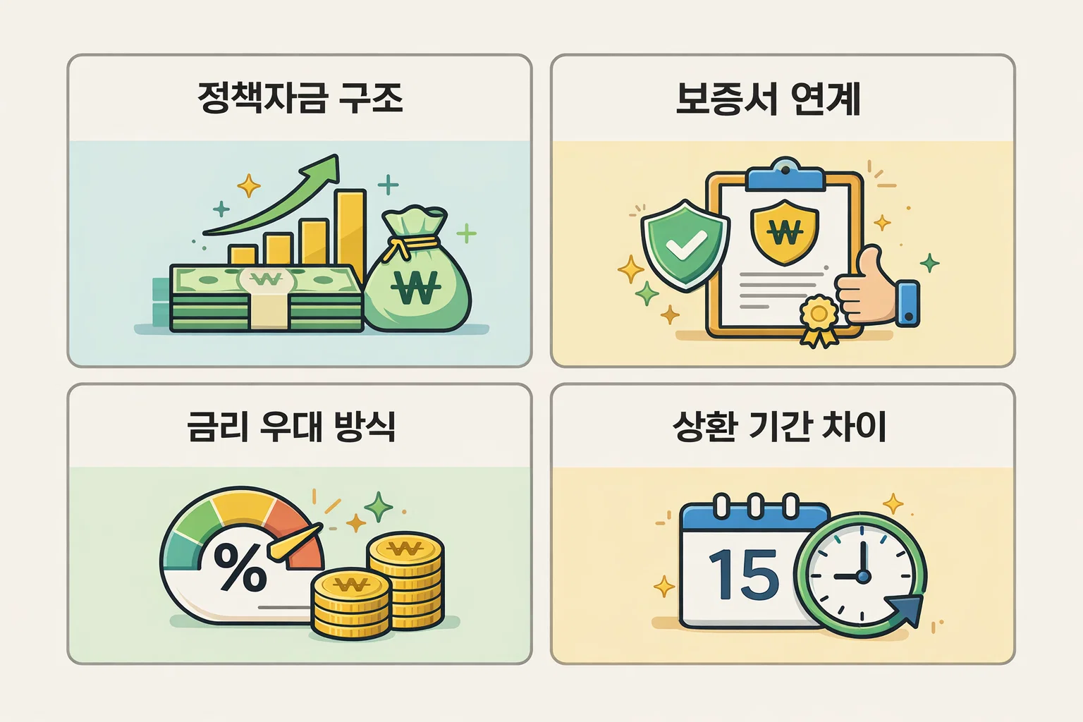 정부지원대출 금리우대 방식과 보증서 연계 기준을 정리한 인포그래픽