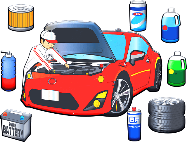 하얀색 옷과 모자를 착용한 젊은 남자가 빨간 자동차의 본네트를 열러 수리하고 있다.