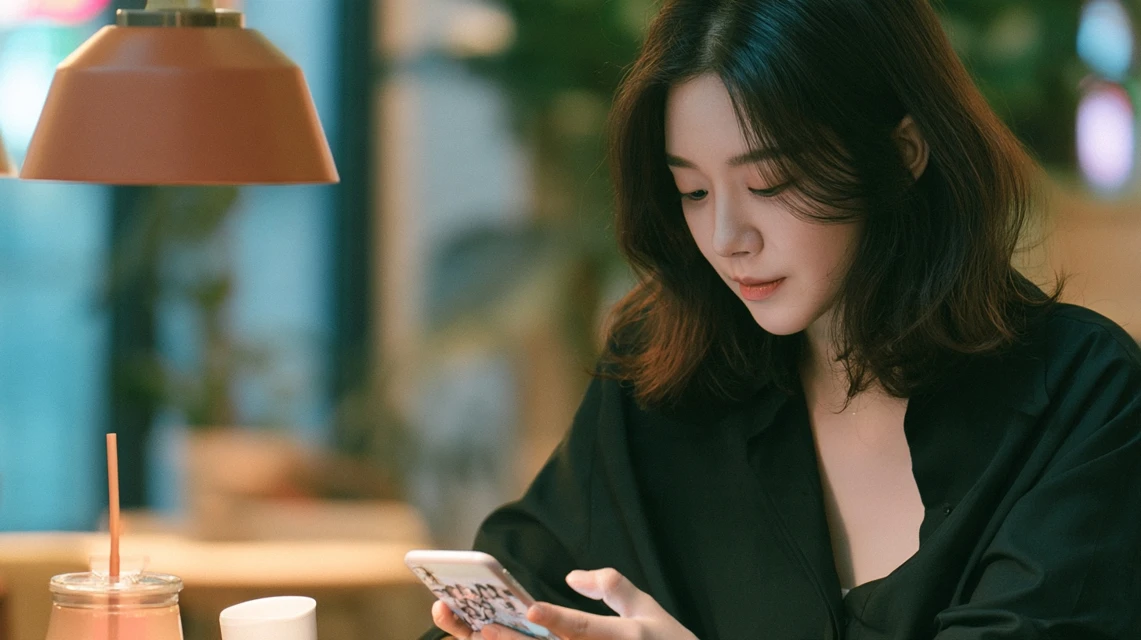 카페에서 침착하게 이야기하는 여성