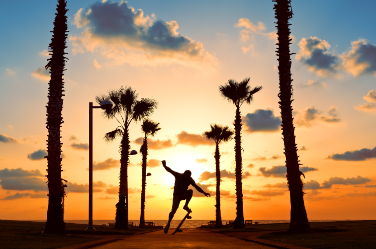 스케이트 보드 노을을 달리다