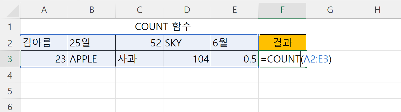 COUNT 함수 사용 예시