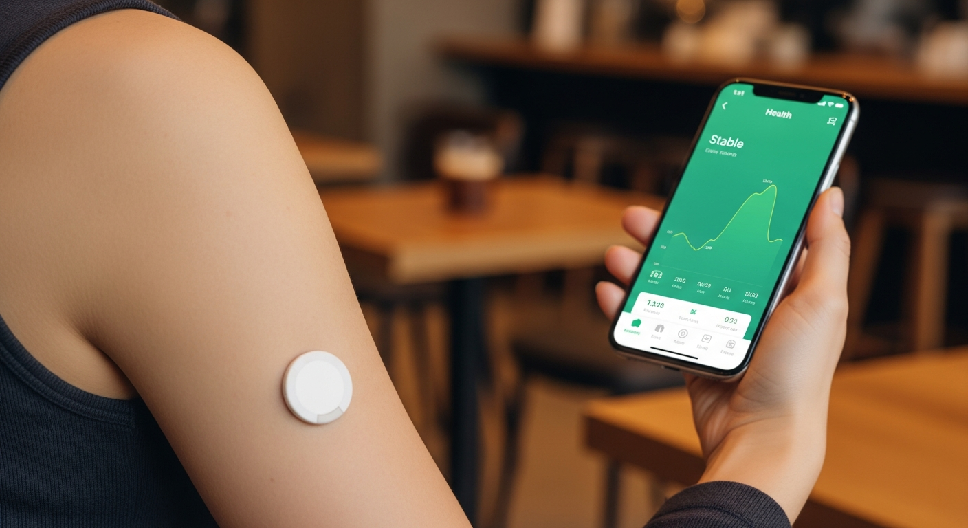 체계적인 혈당 관리를 위해 연속혈당측정기로 신체 반응을 모니터링하는 모습