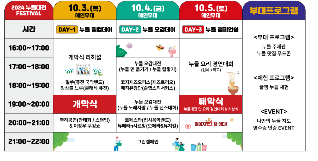 누들대전 페스티벌 행사일정