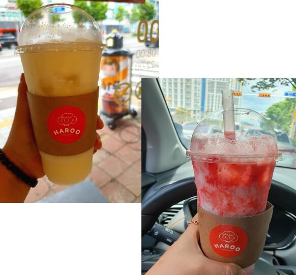 생강아이스와 딸기 스무디