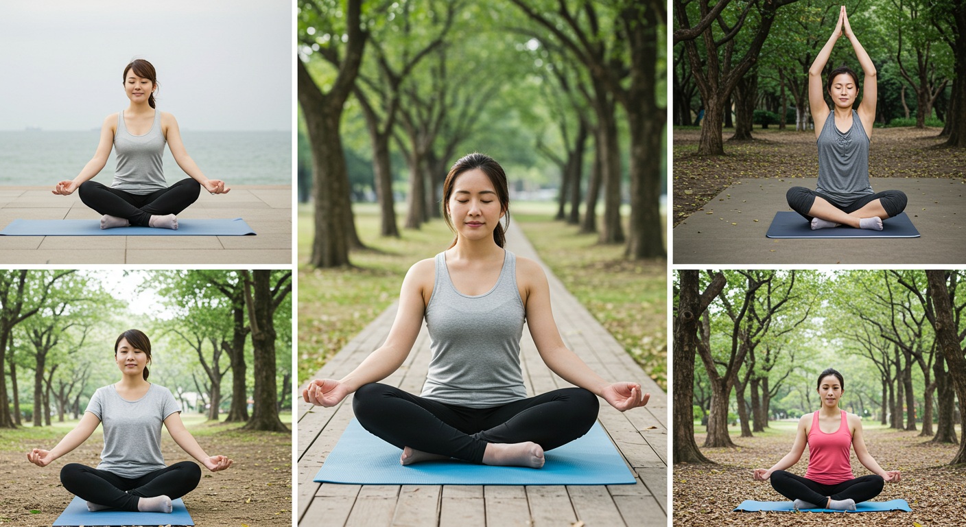 스트레스 관리를 위한 다양한 활동들을 보여주는 이미지