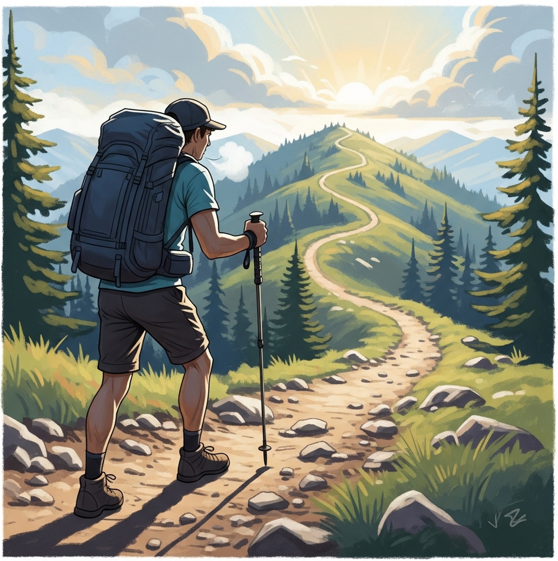 산길 오르는 등산 동작