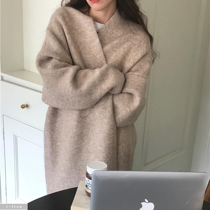 머핀 도톰 루즈핏 숄 울니트 롱가디건 3col 가을 겨울 오버핏 고급원사 노카라 제이플로우