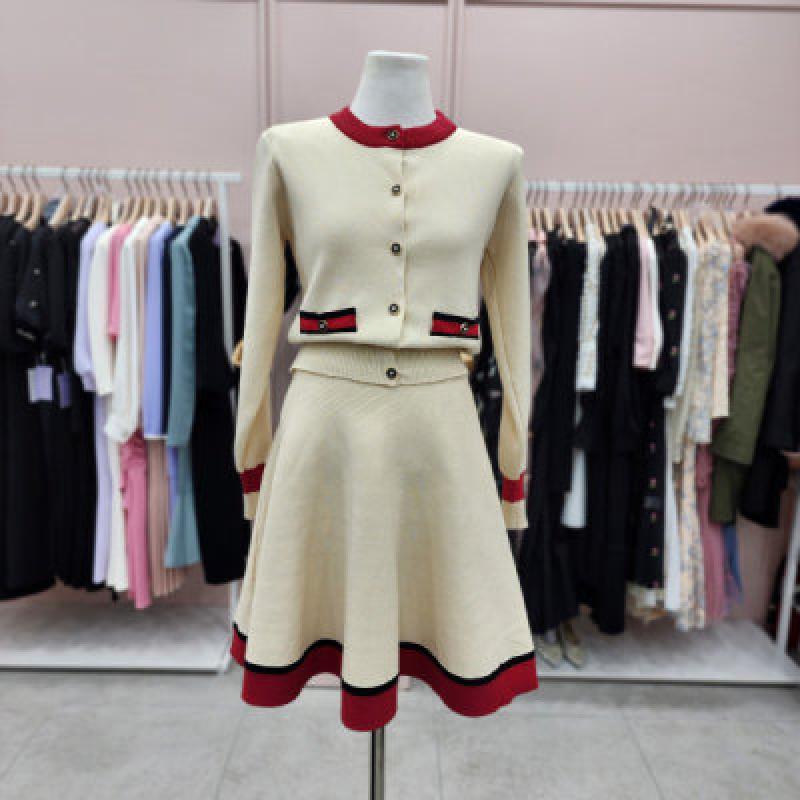 샤틴 라인배색 니트 투피스 스커트 셋S224k 907A04