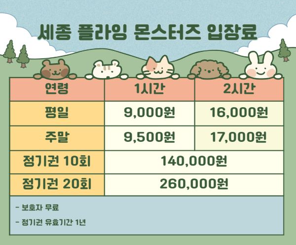세종 플라잉 몬스터즈 입장료