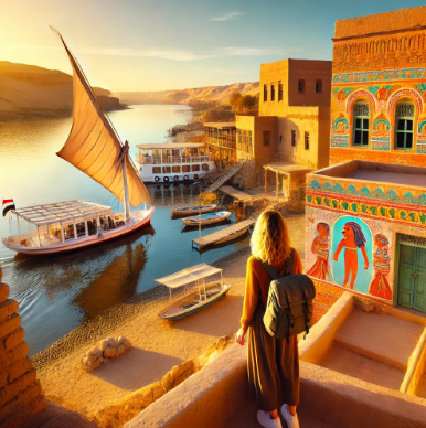 이집트 나일강, 누비아에서 혼자 여행하는 모습