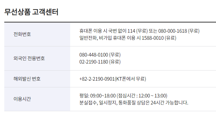 KT고객센터 전화번호