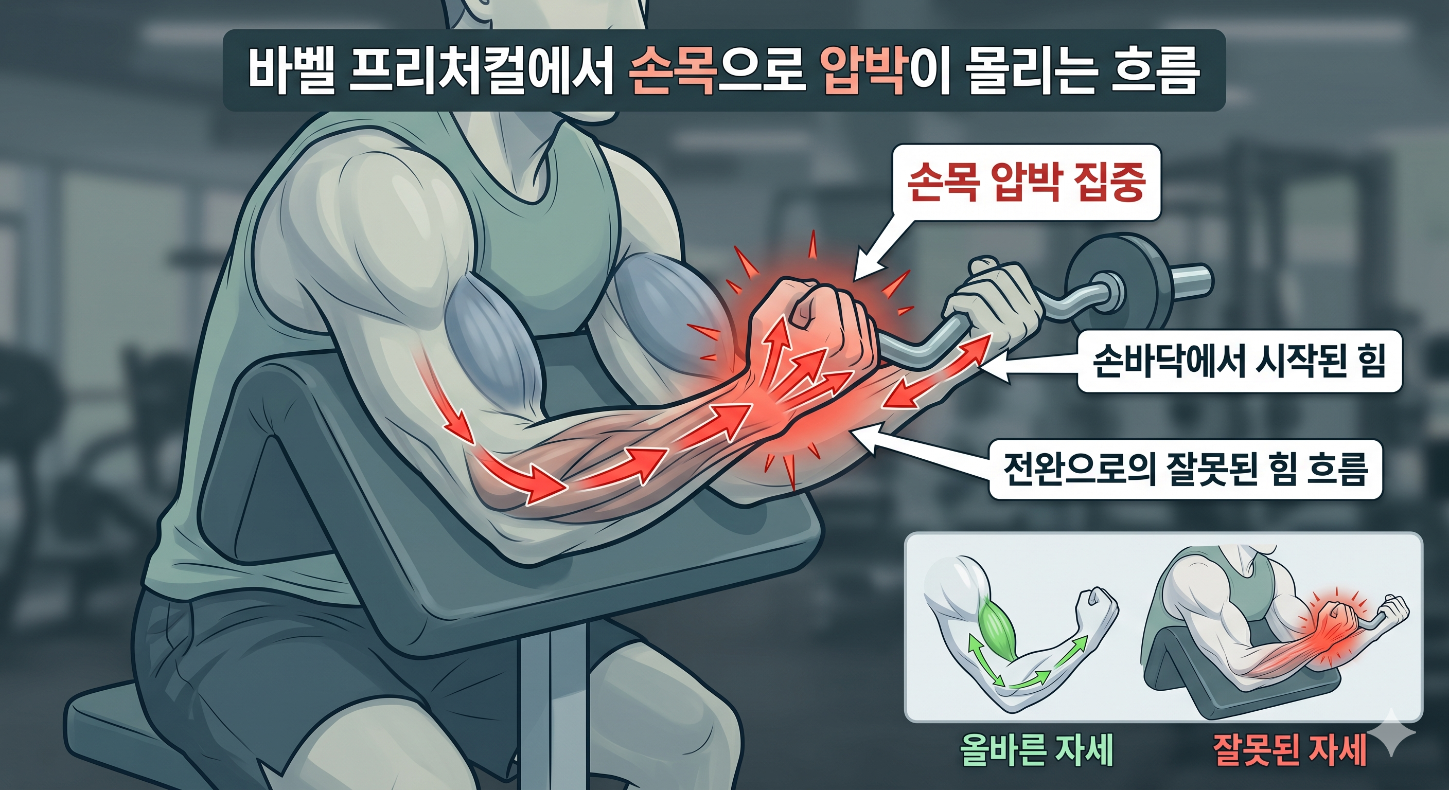 바벨 프리처컬에서 손목으로 압박이 몰리는 흐름