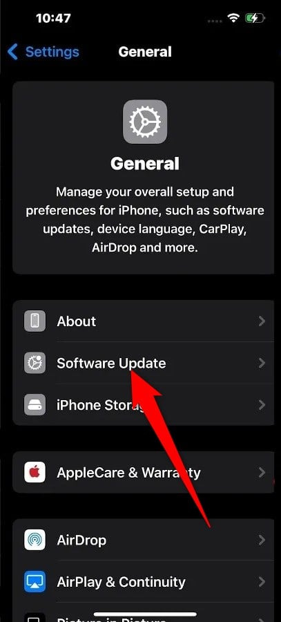 아이폰 세팅의 업데이트 메뉴
