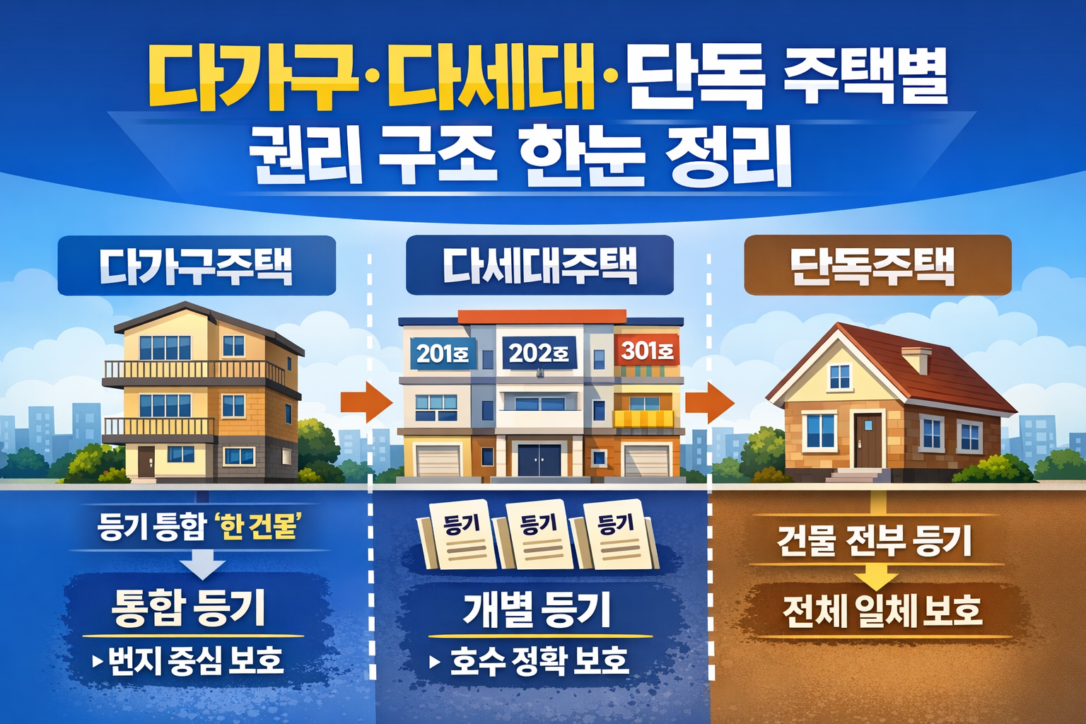 다가구주택 다세대주택 단독주택의 등기 구조와 권리 적용 차이 설명