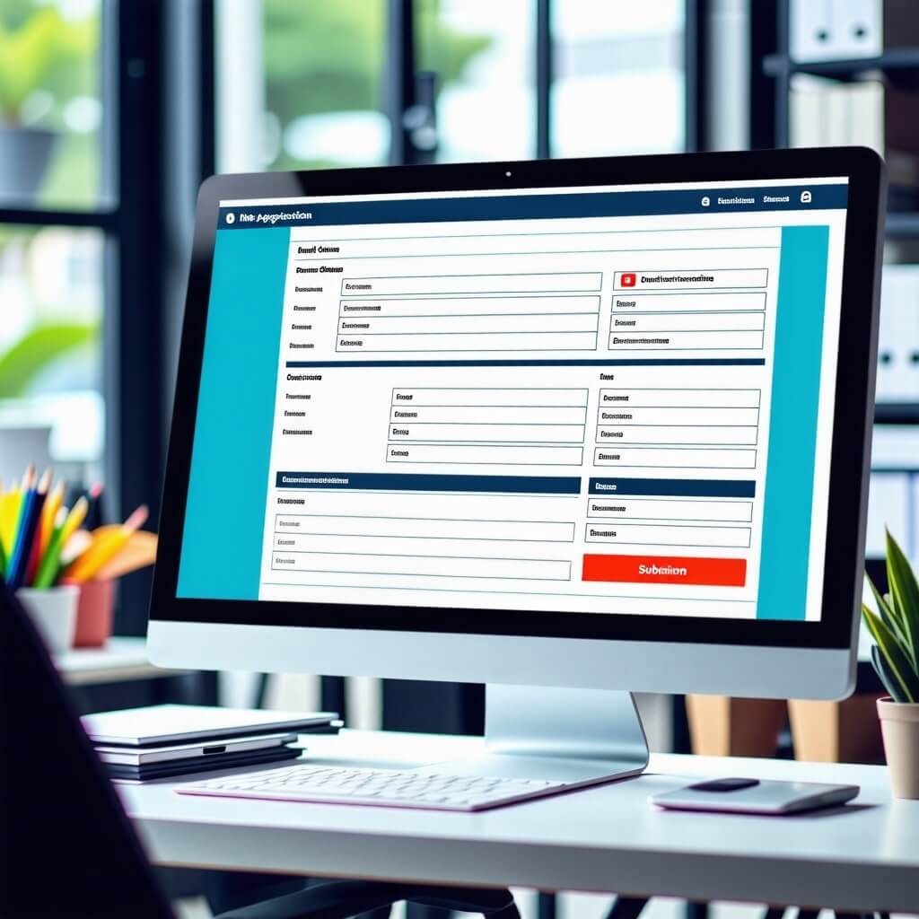 온라인 신청 화면-컴퓨터-책상