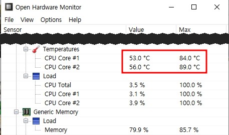 쿨링패드 효과, CPU온도