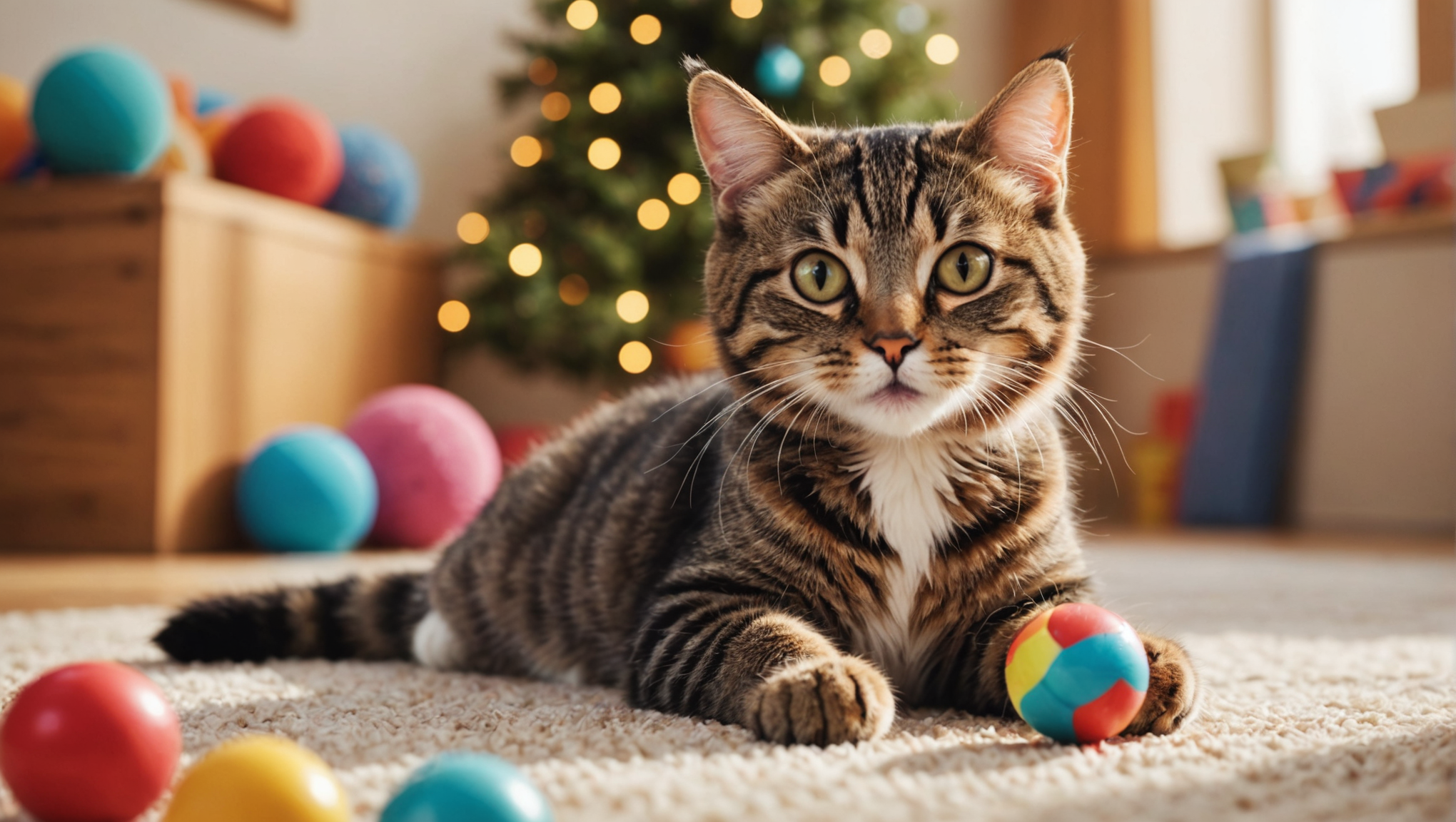 장난감으로 놀고 있는 고양이 모습
