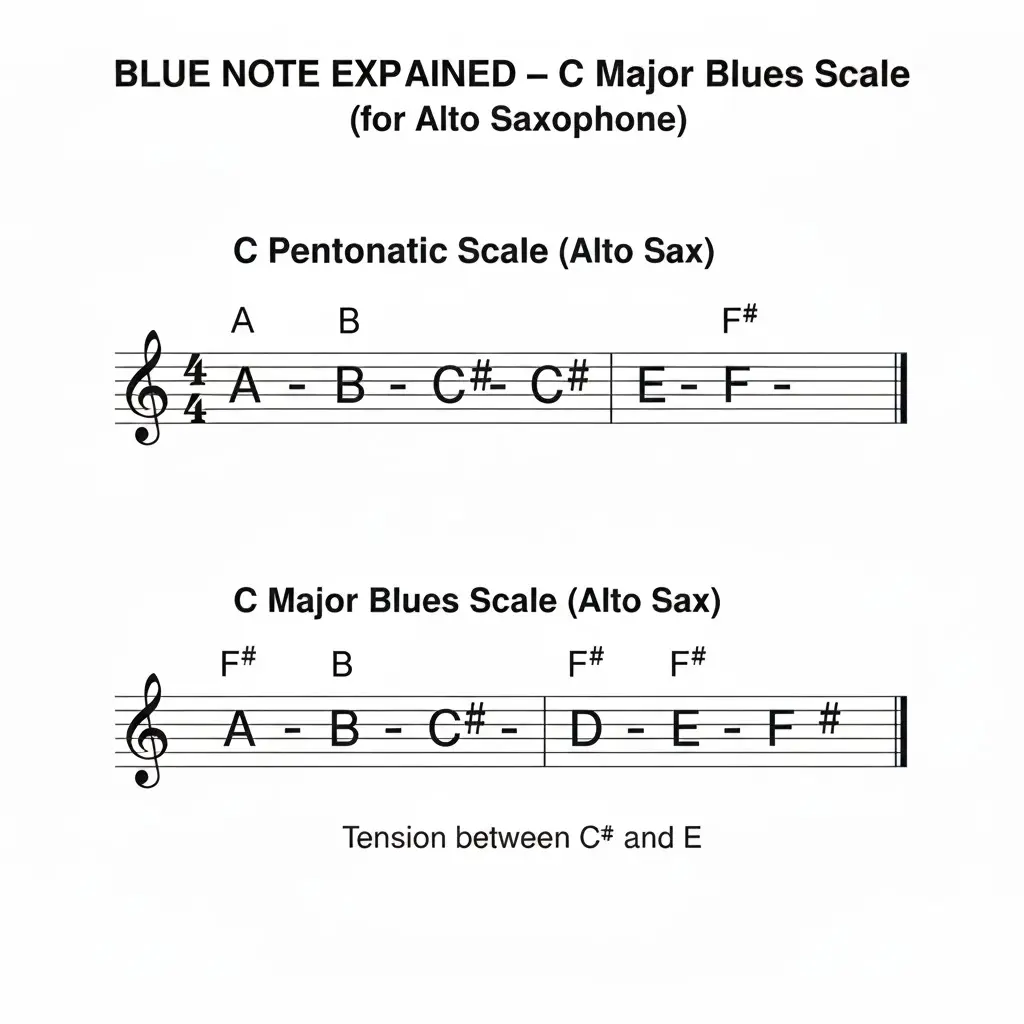 🎷 Blue Note Explained – C Major Blues Scale (Sheet Music Illustration)