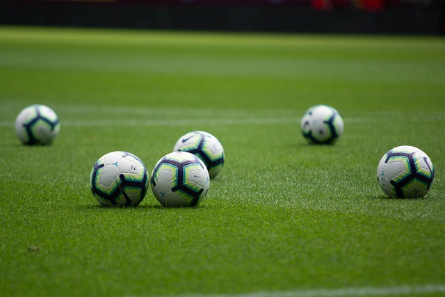 축구경기장에 축구공 사진