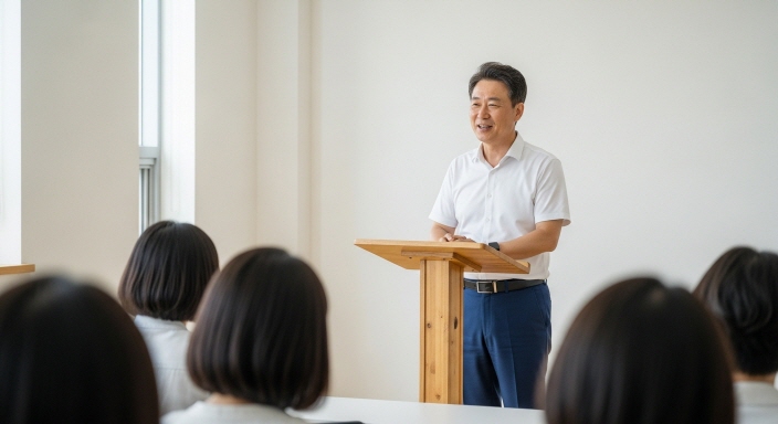 지역 강연을 하는 남성 강사