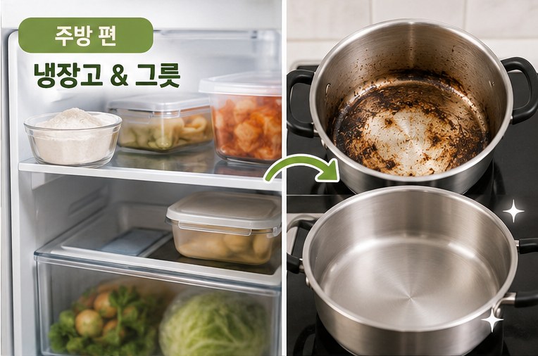 베이킹소다를 활용한 냉장고 냄새 제거와 눌은 냄비 세척