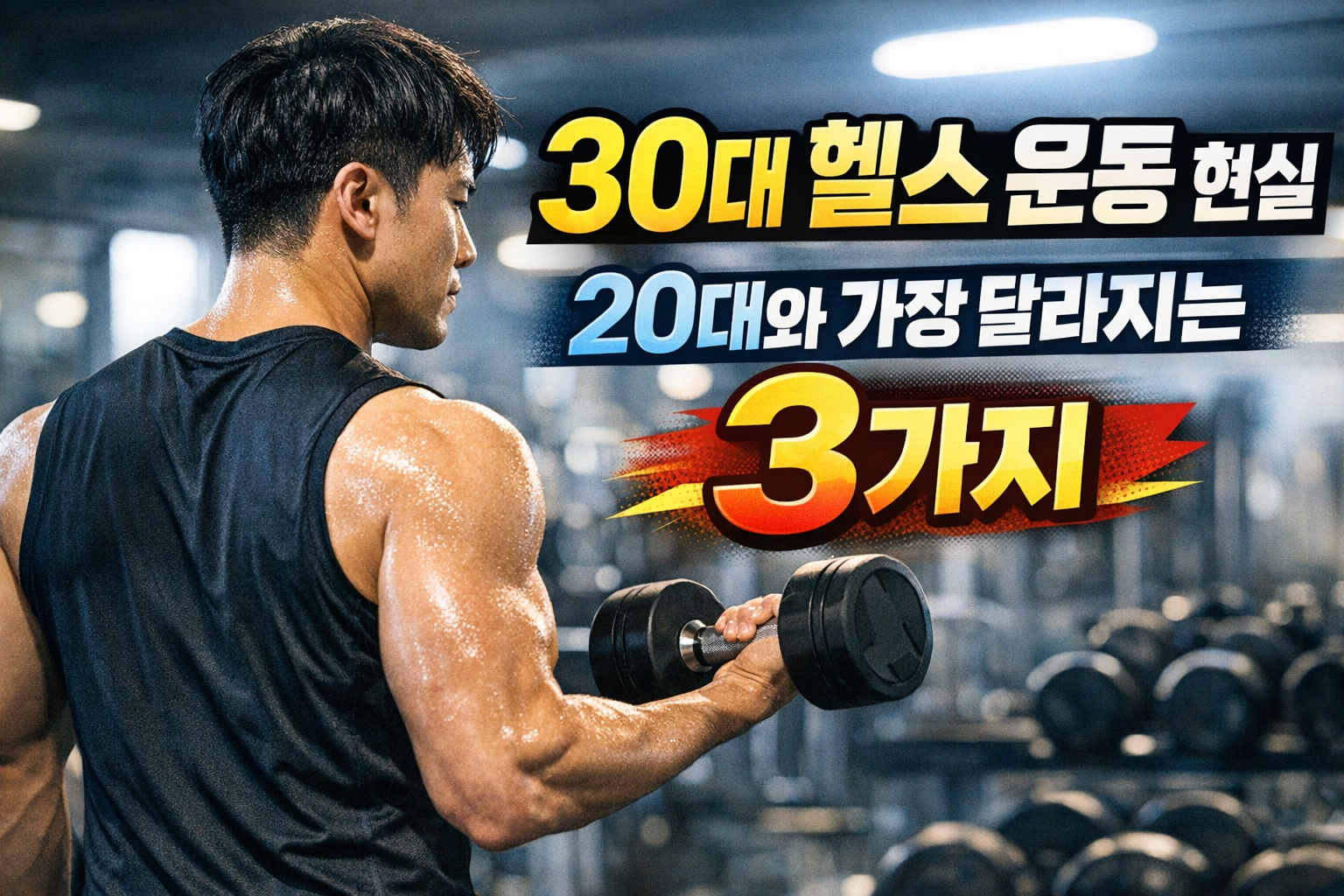 30대 헬스 운동 현실을 주제로 20대와 가장 달라지는 회복 기준과 운동 관리 차이를 설명하는 헬스 썸네일 이미지
