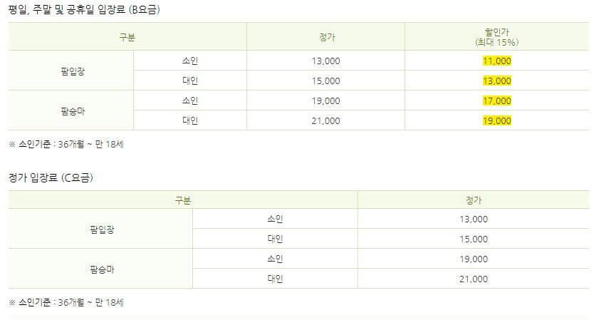 안성팜랜드 입장료