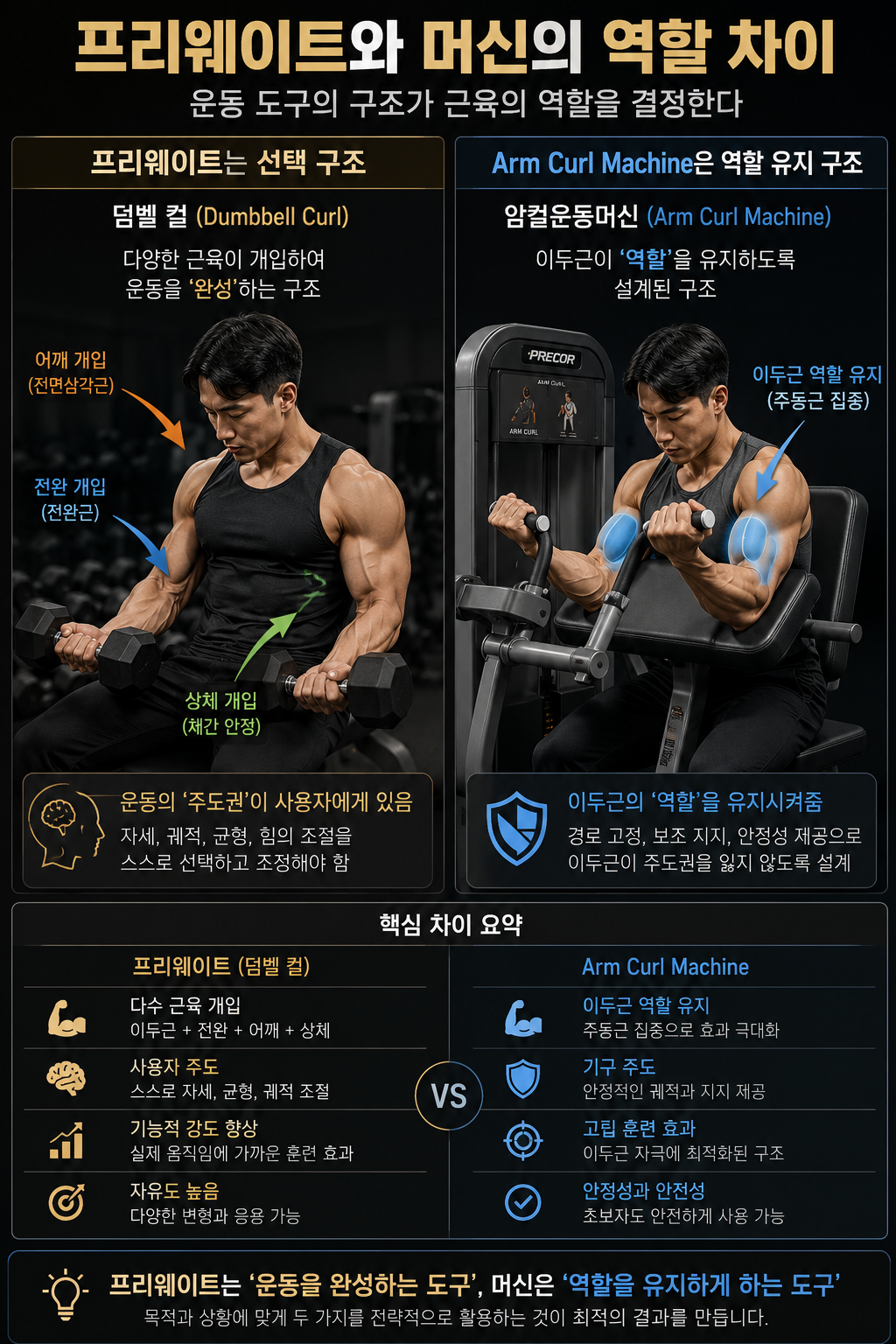 프리웨이트와 머신의 역할 차이