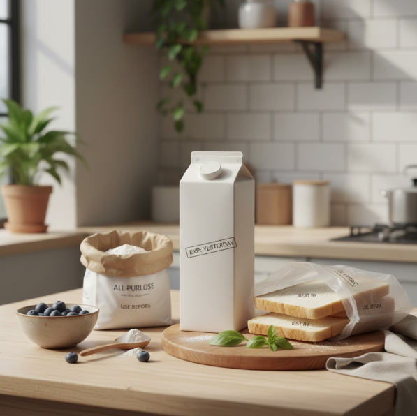 유통기한이 지난 우유 식빵 밀가루의 재활용하기 위해 준비한 사진