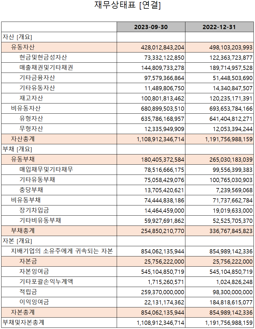대덕전자 - 재무상태표