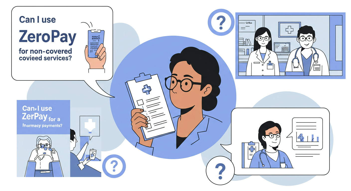 병원과 약국에서 소비쿠폰 관련 자주 묻는 질문을 모은 삽화